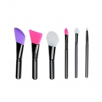 Professional Cosmetic 6 Pcs Silicone Foundation Eye Shadow Eyeliner Lip Gloss Smudge Makeup Brush Set